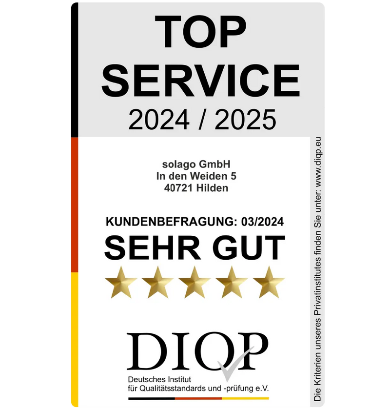 Auszeichnung für Top Service mit der Bewertung sehr gut des Deutschen Institutes für Qualitätsstandards und -prüfung e.V.