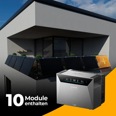 Solarkraftwerk 5000W mit Speicher Anker SOLIX 4 Pro - Komplettset Gitterbalkon