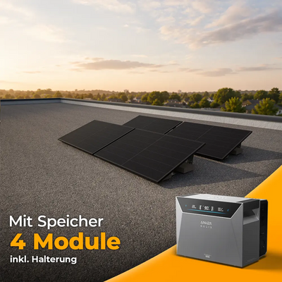 Balkonkraftwerk mit Anker SOLIX Solarbank 4 Pro 2000W Glas-Glas bifazial - Komplettset Flachdach / Boden