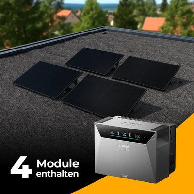 Balkonkraftwerk mit Anker SOLIX Solarbank 4 Pro 2000W Glas-Glas bifazial - Komplettset Flachdach / Boden