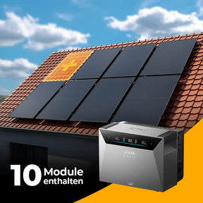 Produktbild - Solarkraftwerk 5000W mit Speicher Anker SOLIX 4 Pro - Komplettset Schrägdach