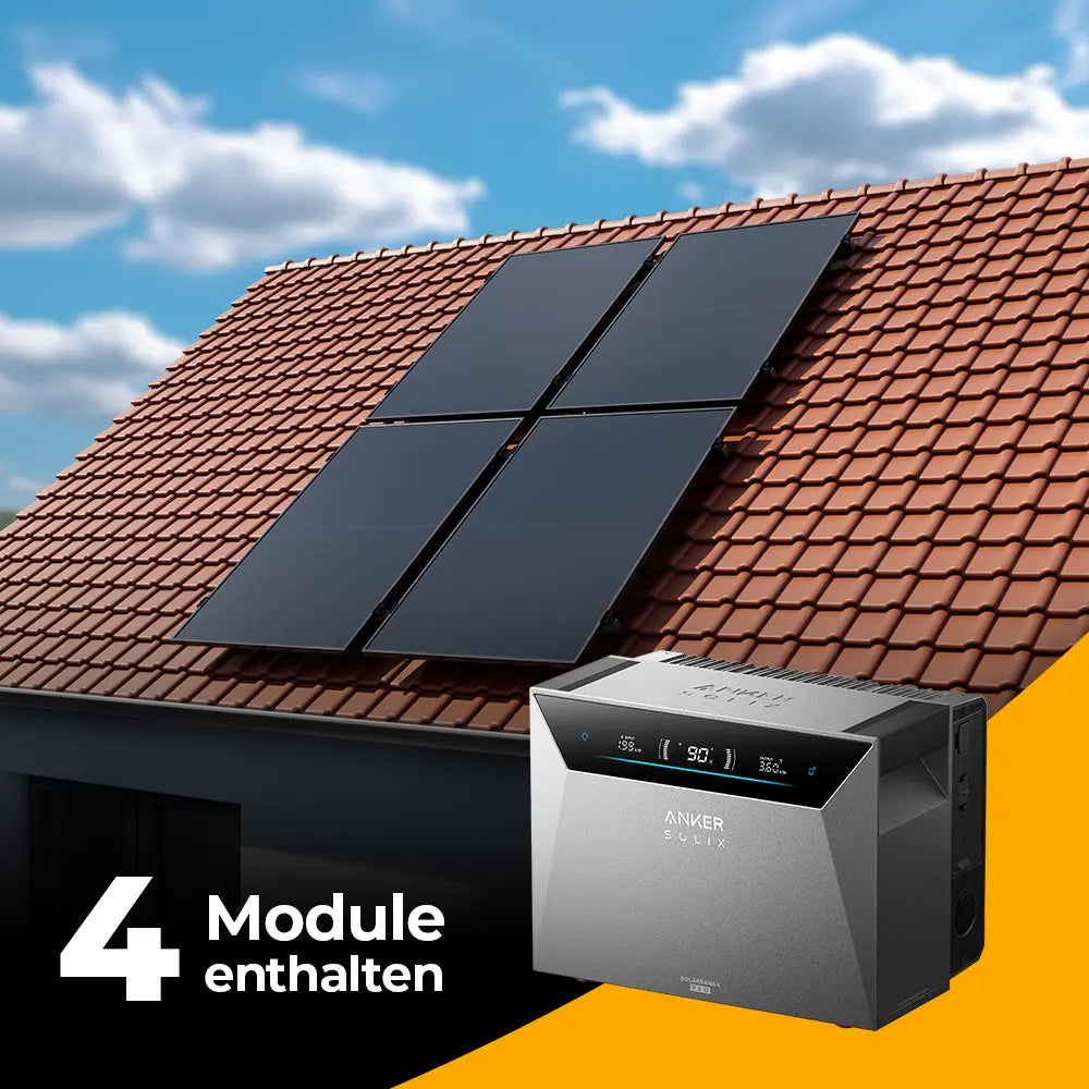 Produktbild - Balkonkraftwerk 2000W mit Speicher Anker SOLIX 4 Pro - Komplettset Schrägdach