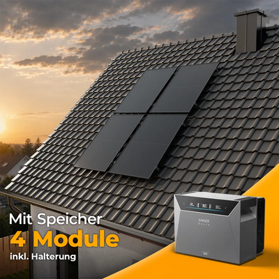 Balkonkraftwerk 2000W mit Speicher Anker SOLIX 4 Pro - Komplettset Schrägdach