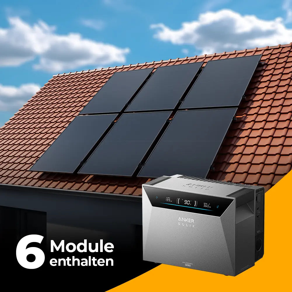 Produktbild - Solarkraftwerk 3000W mit Speicher Anker SOLIX 4 Pro - Komplettset Schrägdach