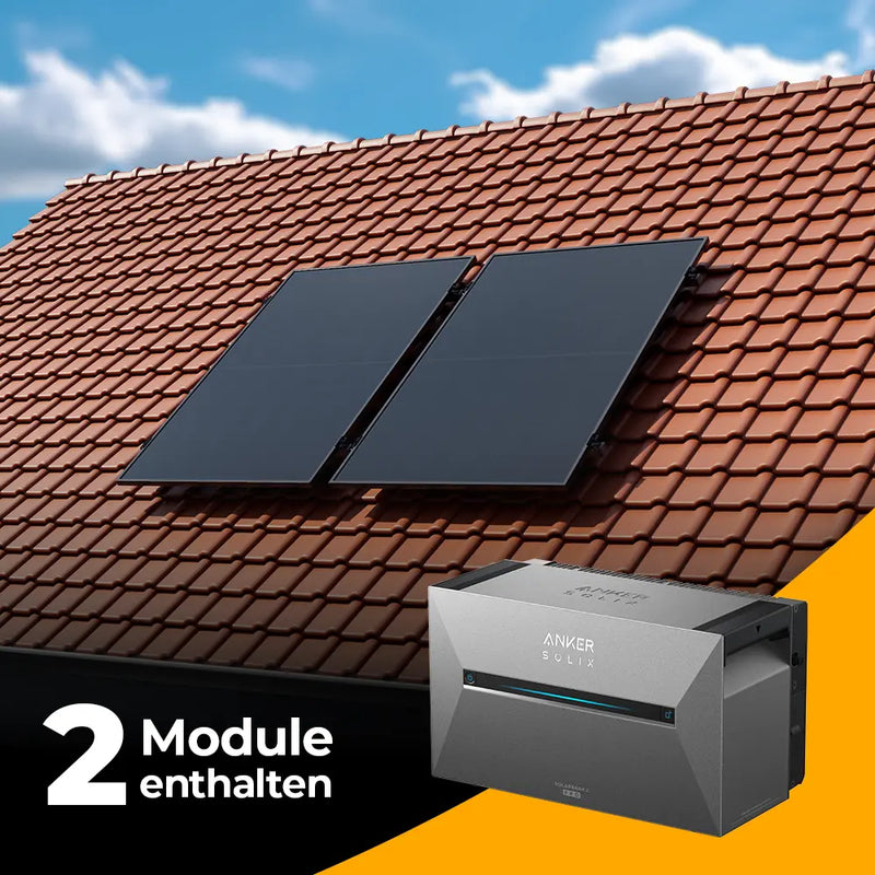 Balkonkraftwerk 1000W/800W mit Speicher Anker SOLIX 3 Pro - Komplettset Schrägdach