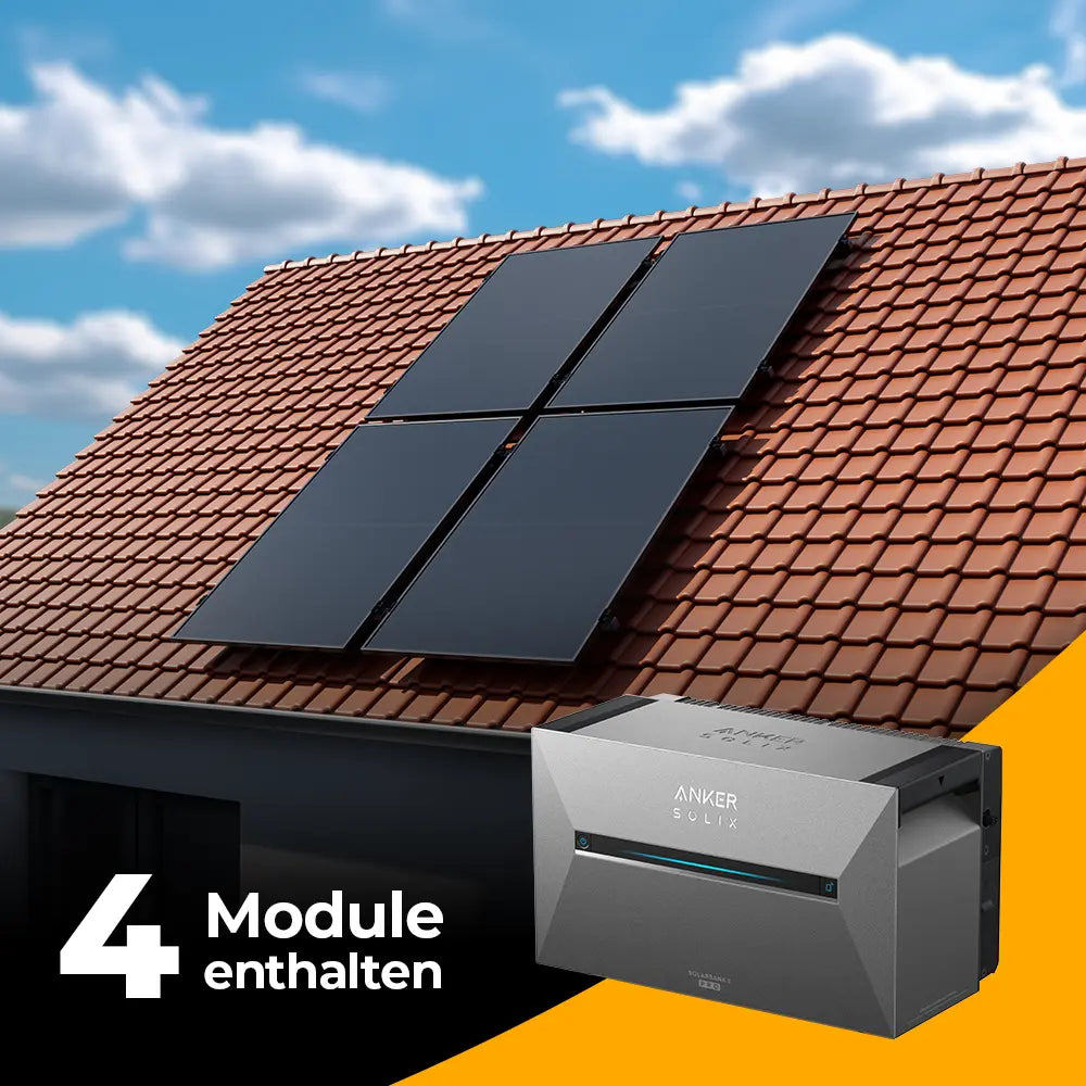 Balkonkraftwerk 2000W mit Speicher Anker SOLIX 3 Pro - Komplettset Schrägdach