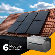 Solago Solarkraftwerk Schrägdach-Komplettset mit 6 Modulen und Anker Solix Speicher. Effiziente Photovoltaikanlage für Ziegeldächer mit integriertem Stromspeicher für nachhaltige Energieversorgung – jetzt bei solago kaufen.