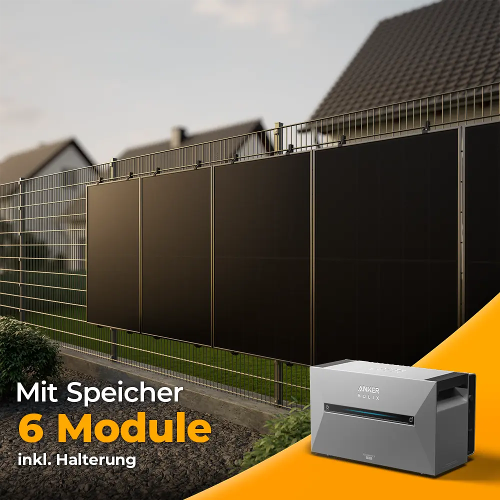 Solarkraftwerk 3000W mit Speicher Anker SOLIX 3 Pro - Komplettset Stabgitterzaun