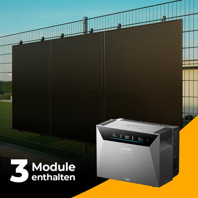 Balkonkraftwerk 1500W mit Speicher Anker SOLIX 4 Pro – Komplettset Stabgitterzaun