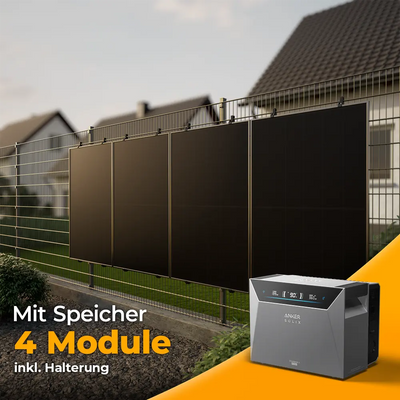 Balkonkraftwerk mit Anker SOLIX Solarbank 4 Pro 2000W Glas-Glas bifazial - Komplettset Stabgitterzaun