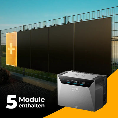Solarkraftwerk 2500W mit Speicher Anker SOLIX 4 Pro - Komplettset Stabgitterzaun