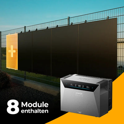 Solarkraftwerk 4000W mit Speicher Anker SOLIX 4 Pro - Komplettset Stabgitterzaun