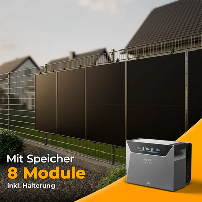 Solarkraftwerk 4000W mit Speicher Anker SOLIX 4 Pro - Komplettset Stabgitterzaun