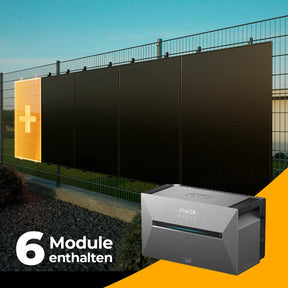 Solarkraftwerk 3000W mit Speicher Anker SOLIX 3 Pro - Komplettset Stabgitterzaun mit 6 Modulen