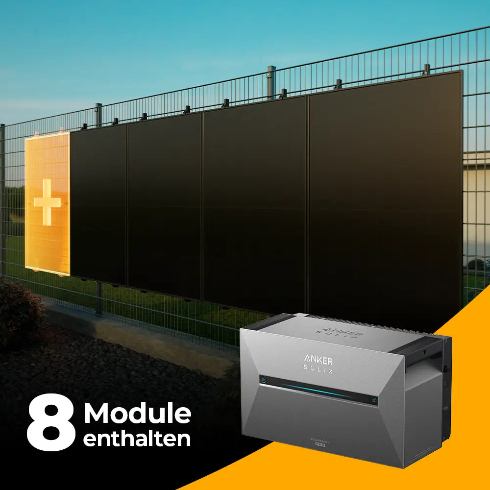 Solarkraftwerk 4000W mit Speicher Anker SOLIX 3 Pro - Komplettset Stabgitterzaun - 8 Module