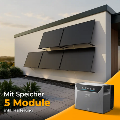 Solarkraftwerk 2500W mit Speicher Anker SOLIX 4 Pro - Komplettset Wandmontage