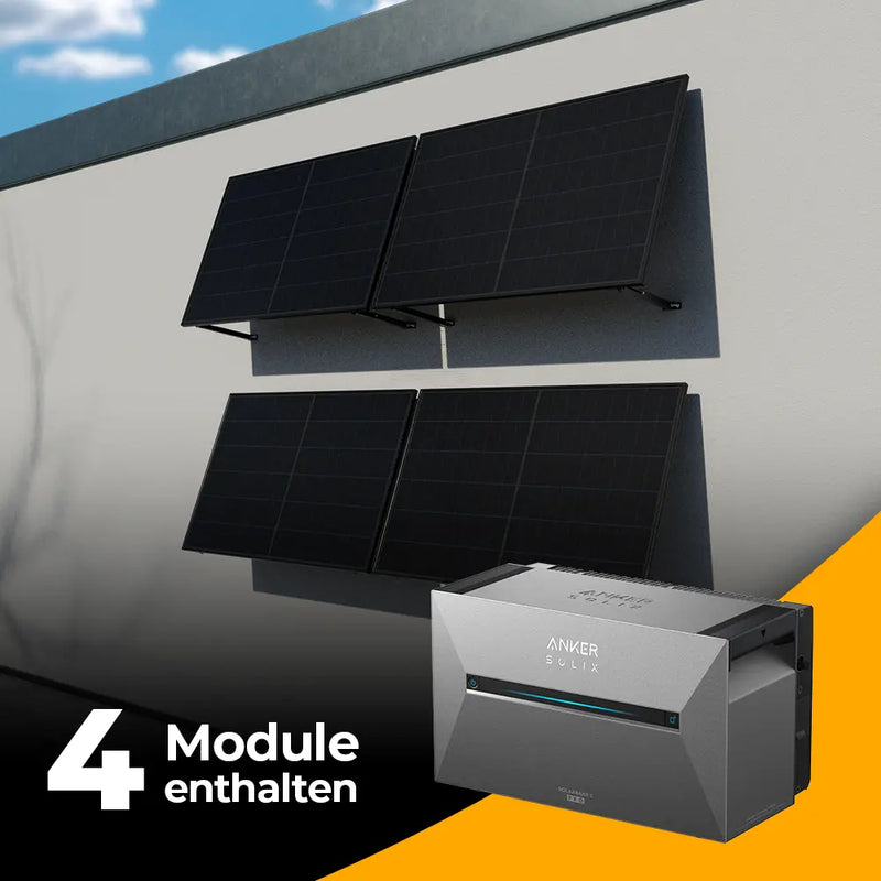 Balkonkraftwerk mit Anker SOLIX Solarbank 3 Pro 2000W Glas-Glas bifazial - Komplettset Wandmontage