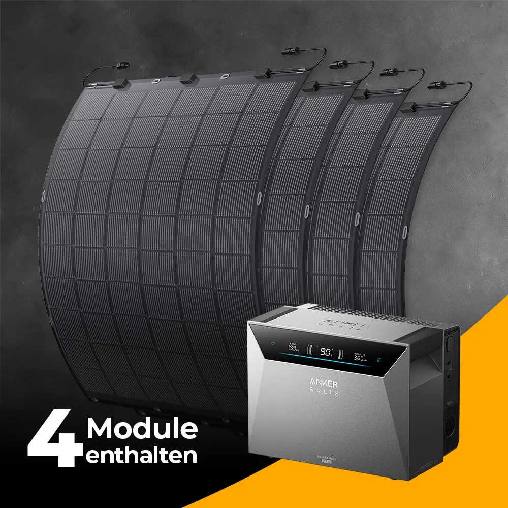 Balkonkraftwerk 900W mit flexiblen Solarmodulen mit Speicher Anker SOLIX 4 Pro - Set