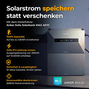 Detailbild Anker Solix Solarbank MAX AE111: Solarstrom effizient speichern mit erweiterbarer Kapazität und langlebiger Batterie.