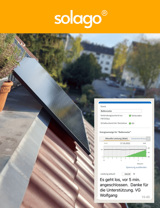 Schraegdach Mini-Solaranlage Kundenerfahrung solago